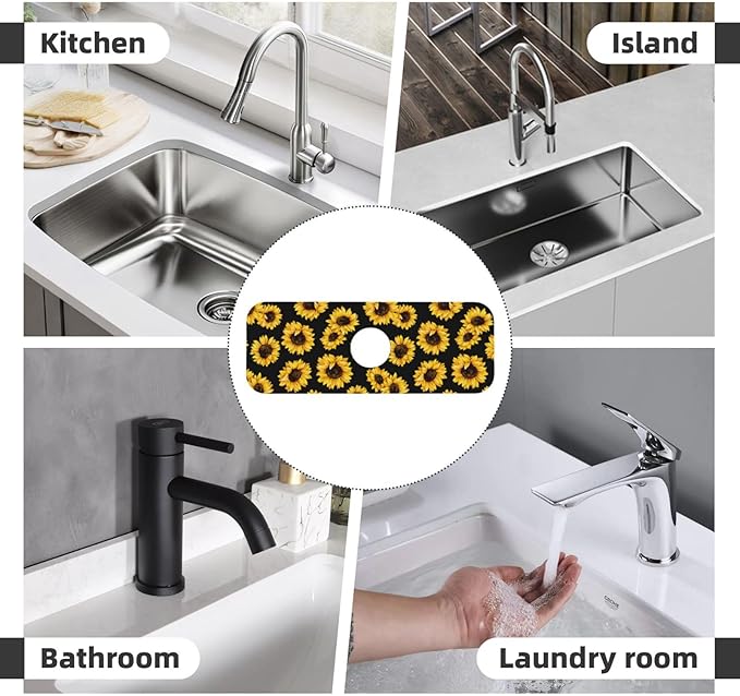 Sunflowers Black Vintage Paingting Kitchen Sink Splash Guard Faucet Mat 1 Pcs - Image 7