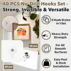 40 PCs Wall Hangers Without Nails, 2 Types Adhesive Hooks - Image 2