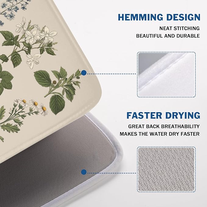 Vintage Plants Herbs Floral Dish Drying Mat - Image 4