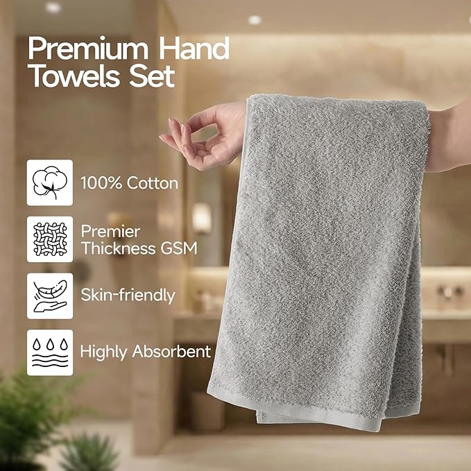 REDKISS 4-Pack Luxury Hand Towels, 16x32 Inch 450 GSM 100% Cotton, Super Soft - Image 2