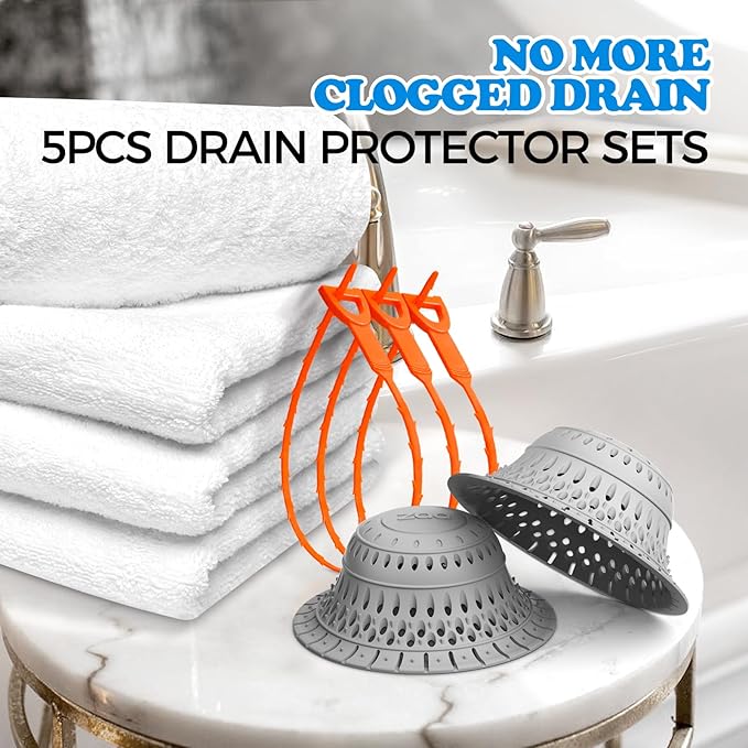 zaa 5 Pcs Bathtub & Shower Drain Hair Catcher, 2 Pack Silicone Collapsible - Image 5