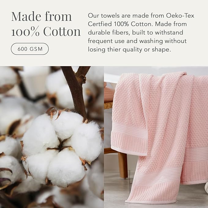 NY Loft 100% Cotton 6 Piece Bath Towel Set | Pink Towels | Soft & Absorbent - Image 6