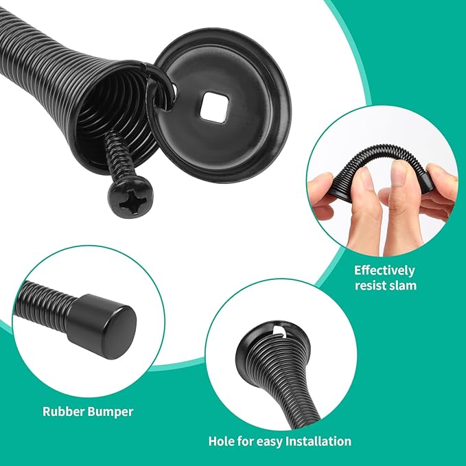 6 Pack Black Spring Door Stops, 3-1/4" Heavy Duty Wall Mount Door Stoppers - Image 4