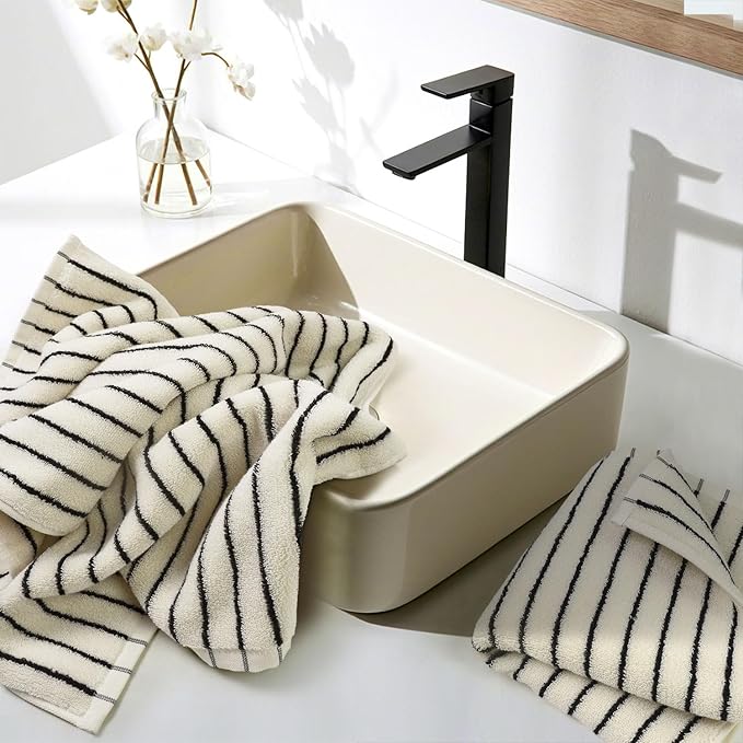 Jacquotha Black and White Striped Hand Towels - Image 7