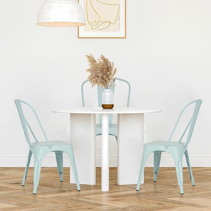 FDW | Set of 4 Metal Dining Chairs | Blue | Stackable Tolix Side Chairs with Backrest | Scratch-Resistant | Non-Slip Feet | Indoor/Outdoor Use | 330 lbs Capacity | Ideal for Kitchen & Restaurant - Image 4