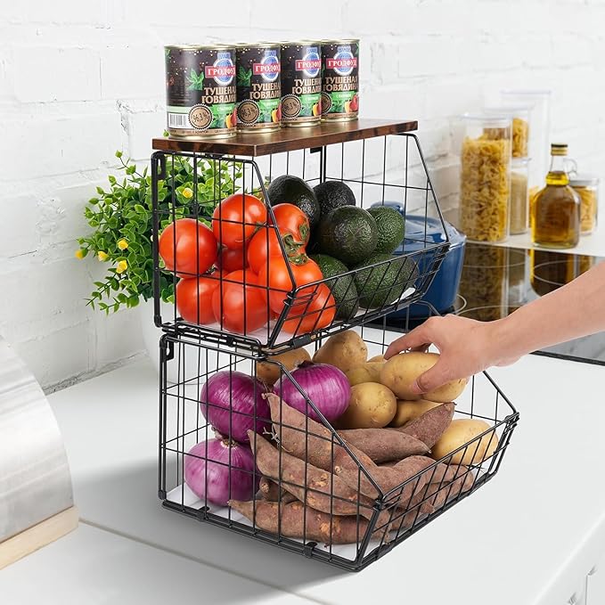 2 Tier Stackable Wall Mounted Hanging Basket, Fruit Basket - Image 7
