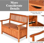 Tangkula Outdoor Wood Storage Bench Deck Box, Entryway Porch Storage Bench with Inner Removable Dust-Proof Lining & Portable Handles, Eucalyptus Wood Loveseat for Garden, Lawn, Balcony & Yard - Image 7