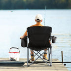 VEVOR Oversized Camping Folding Chair, Portable Heavy Duty Outdoor Quad Lumbar Back Padded with Side Pockets, Cup Holder and Cooler Bag for Beach, Lawn, Picnic, Fishing, Backpacking, Black - Image 2