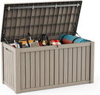 DRATO 150 Gallon Outdoor Storage Box, Large Waterproof Deck Box, Lockable Resin Storage Container with Reinforced Support for Patio Cushions, Garden Tools, UV-Resistant Outdoor Chest（Gray，150 Gallon） by DRATOprovidesawarmandcozy