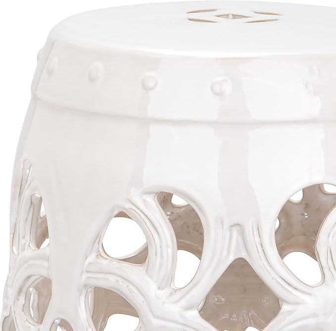 Safavieh Castle Gardens Collection Imperial Vine Antique White Glazed Ceramic Garden Stool - Image 5