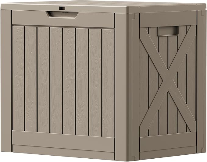 Patiowell 43 Gallon Resin Deck Box, Outdoor Storage Box for Patio Furniture, Deliveries, Pool Supplies,Waterproof and Lockable (Light-Brown) by Patiowell