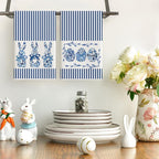 Artoid Mode Blue Stripe Rabbit Bunny Eggs Easter Kitchen Towels Dish Towels - Image 2