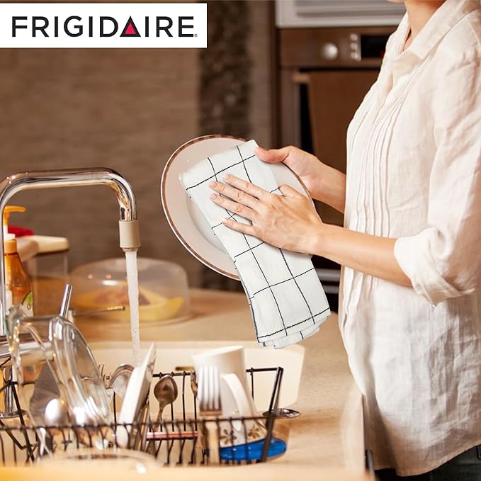 Frigidaire Carmen 2-Piece Cotton Kitchen Towel Set-Black and Square Print - Image 5