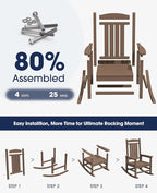 KINGYES HDPE Outdoor Rocking Chair Set of 2, Widened Seat Patio Rocking Chair, Oversized All Weather Patio Rocker, Brown - Image 8