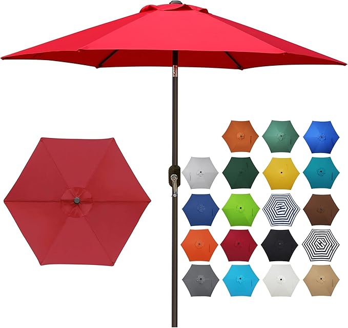 Blissun 7.5 ft Patio Umbrella, Yard Umbrella, Outdoor Market Umbrella with Push Button Tilt Crank (Red) by Blissun