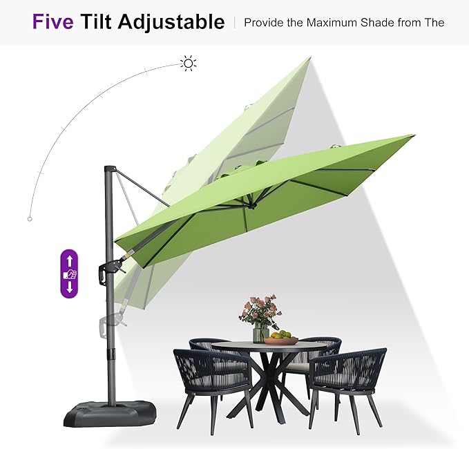 PURPLE LEAF 9 Feet Square Cantilever Umbrella Patio Umbrella with Base Outdoor Umbrella Aluminum Offset with 360-degree Rotation for Garden Deck Pool Patio Apple Green - Image 7