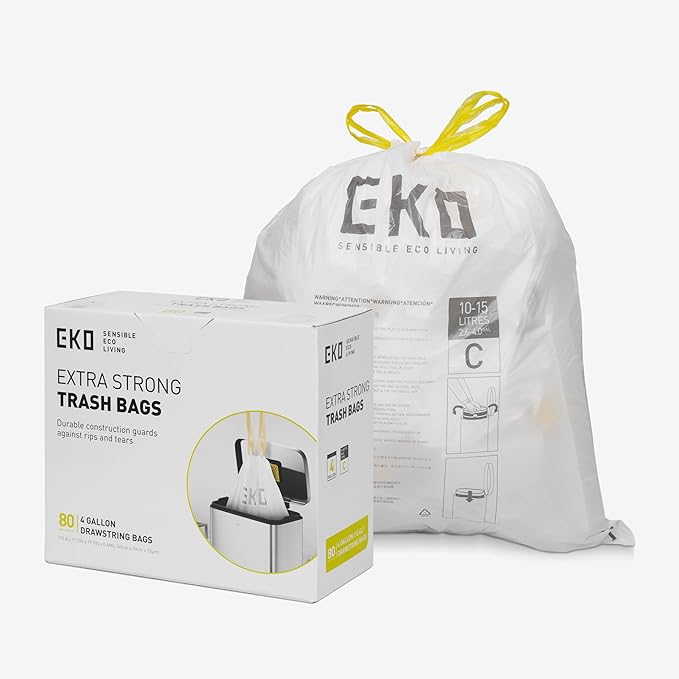 EKO 4 Gallon / 10-15 Liter, Extra-Strong Unscented Garbage Bags, Easy-Dispense by EKO