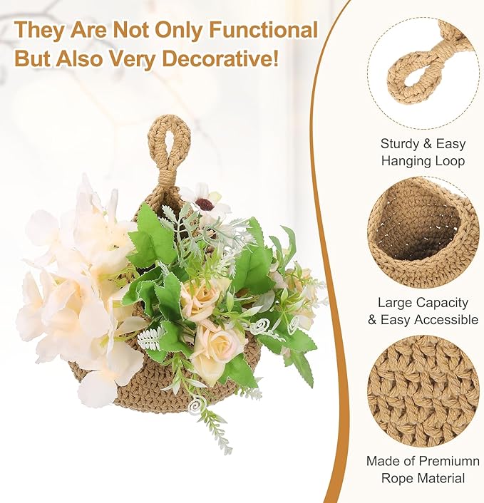uxcell Hanging Fruit Baskets for Kitchen, Hand-Woven Wall Hanging Storage Jute - Image 3