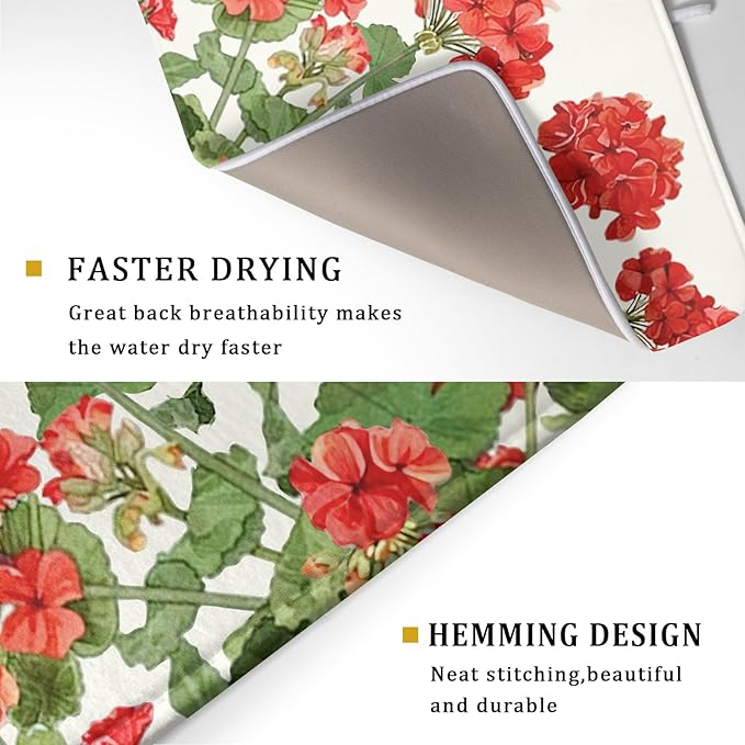 Spring Dish Drying Mat for Kitchen Counter Geranium Summer Floral Absorbent - Image 3