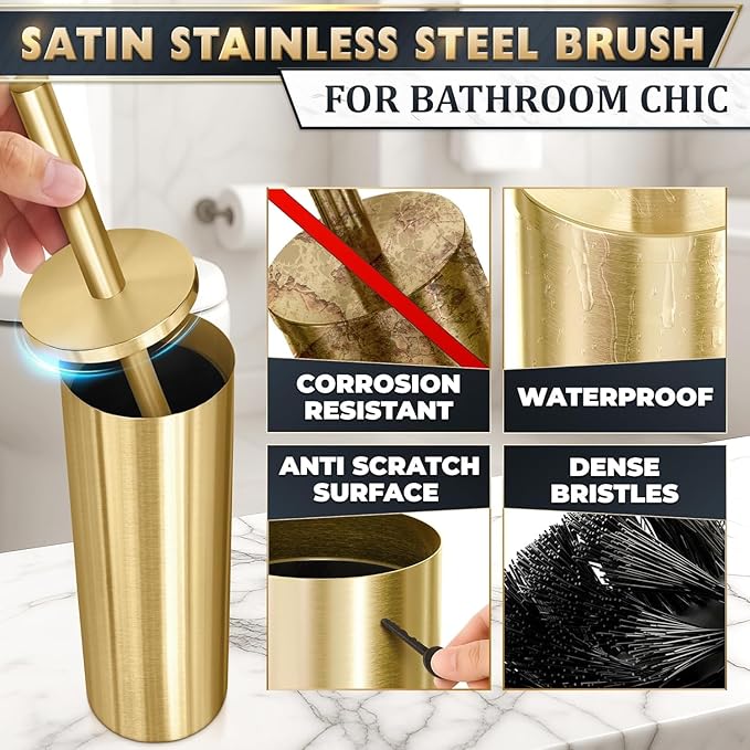 2 PCS Gold Toilet Brush and Holder Set - Image 3