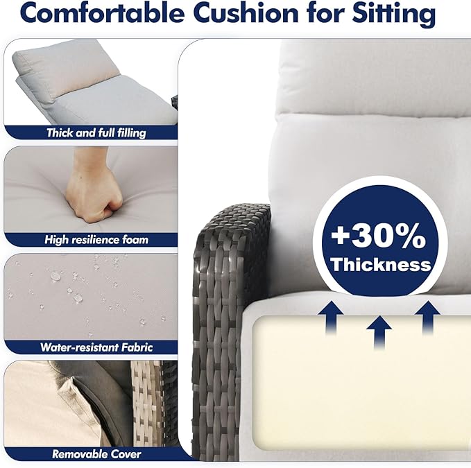 Outdoor Recliner Chair, Wicker Patio Recliners with Adjustable Backrest and Extended Foot Rest, Reclining Patio Chairs with Flip Table & Removable Cushion Cover for Porch - Image 4