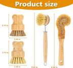 Bamboo Dish Brushes Sets 4 Tools in One Kitchen Clean Dish Scrubber - Image 2