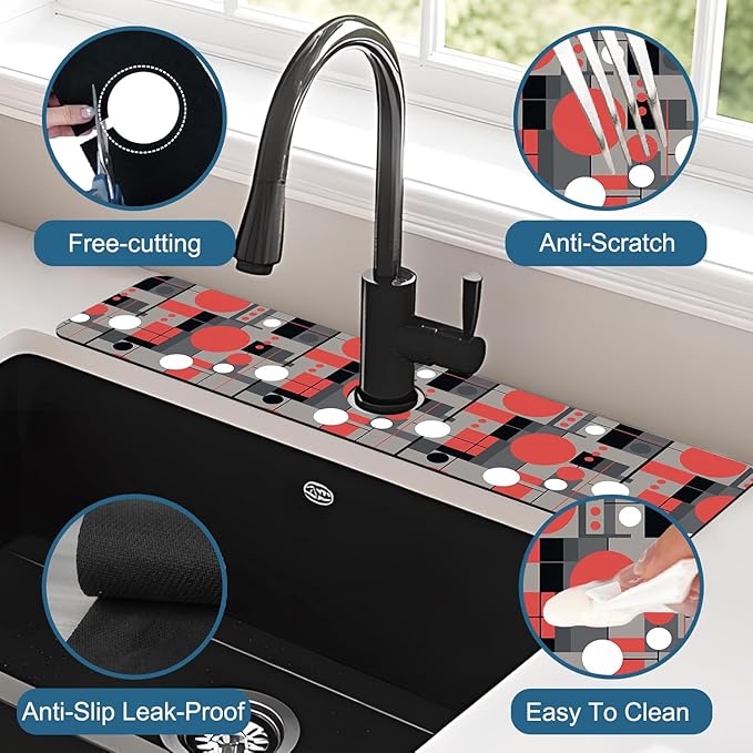 Abstract Geometric Sink Splash Guard Faucet Mat Vintage Tile Super Absorbent - Image 4