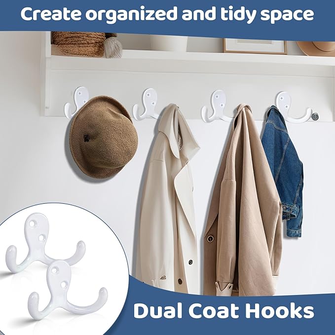 10 Pack Coat Hooks Wall Hooks for Hanging, Heavy Duty Double Prong Metal Hook - Image 4