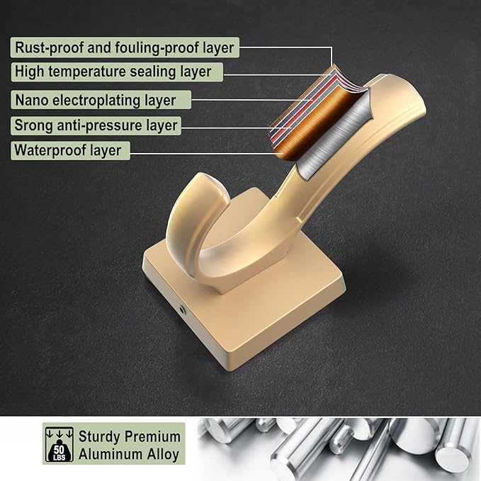 Gold Coat Hooks, Towel Robe Hooks Bathroom Entryway Mudroom Pool Hooks - Image 5