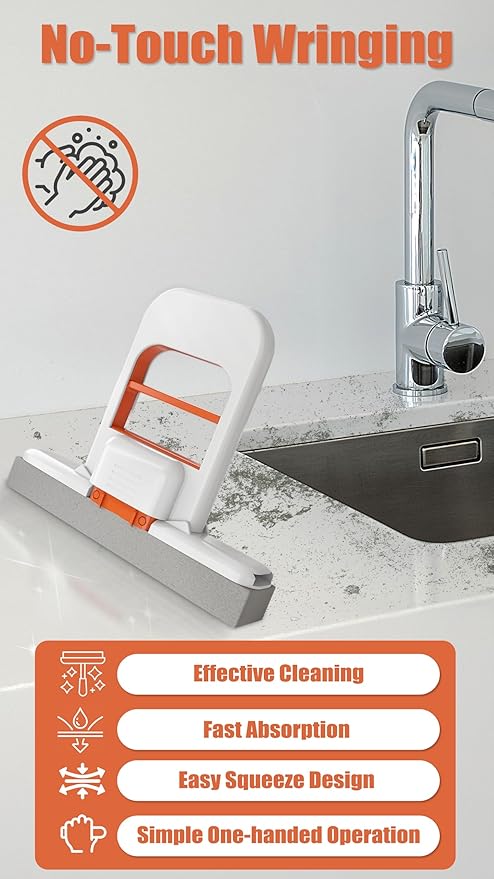 Mini Mop for Small Spaces, Foldable Self-Squeeze & Self-Wringing Wet Dry Sponge - Image 2