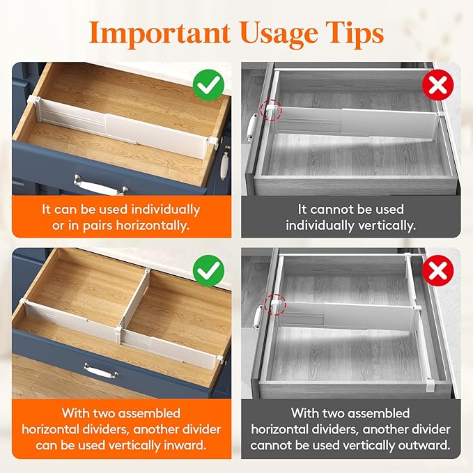 Lifewit 3.1" High 6 Pack Hanging Kitchen Drawer Dividers, 26-42cm/10-17 - Image 5