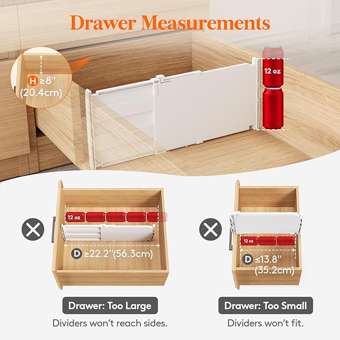 Lifewit 8" Tall 6 Pack Drawer Dividers, 35-56.5cm/13.8-22.2" Expandable Drawer - Image 2