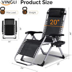 VINGLI Padded Zero Gravity Chair, Lounge Chair with Removable Cushion & Tray， Folding Reclining Patio Chairs， Recliner Chair for Lawn，Indoor and Outdoor - Image 6
