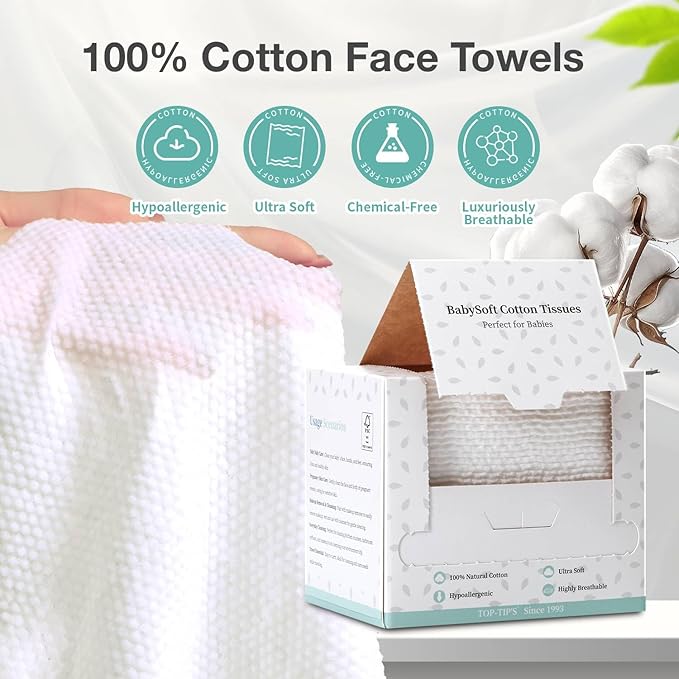 100% Pure Cotton Disposable Face Towel, Soft & Skin Friendly Face Towelettes - Image 2