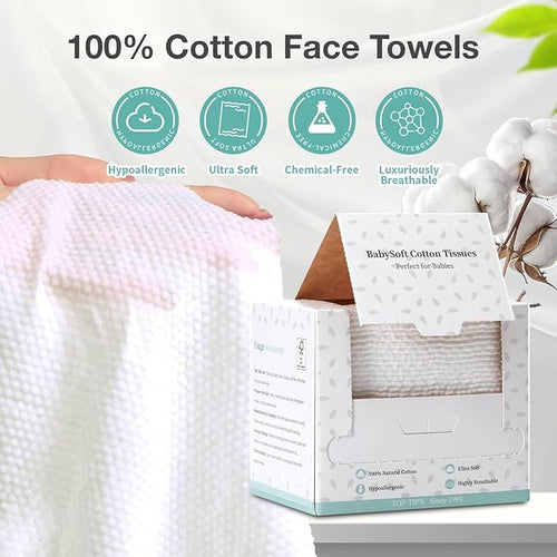 100% Pure Cotton Disposable Face Towel, Soft & Skin Friendly Face Towelettes - Image 2