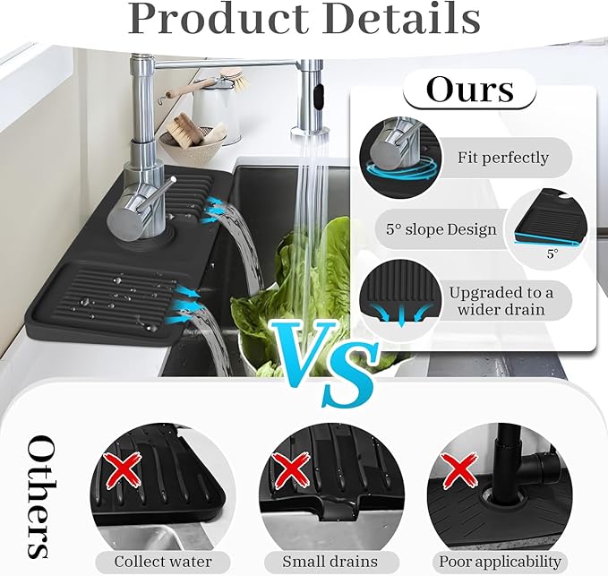 PoYang 14.6 Inch Faucet Mat for Kitchen Sink Splash Guard Behind Faucet - Image 5