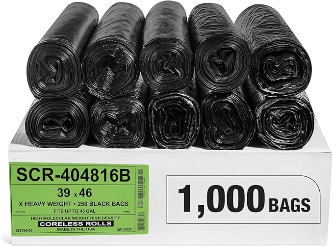 Aluf Plastics 45 Gallon 16 Micron Black Trash Bags by AlufPlastics