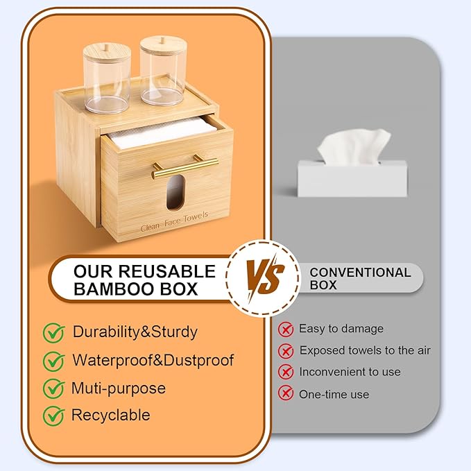 Disposable Face Towel Holder Bamboo Storage Box - Image 5