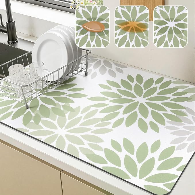 Findosom Floral Dish Drying Mat, Cuttable Drying Mat by Findosom