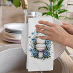 Blue Floral Hand Towels for Bathroom Set of 2, Flower Botanical Dish Tea - Image 4