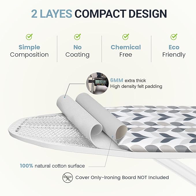 Ironing Board Cover and Pad 18"x49" Extra Thick Natural Cotton, Scorch and - Image 4