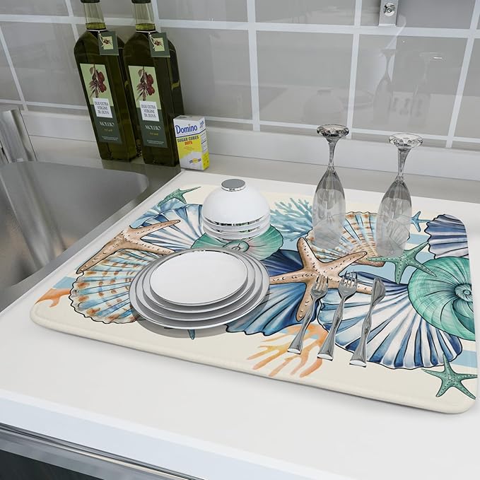 Sea Shell Starfish Summer Dish Drying Pad 18 x 24 Inch - Image 6