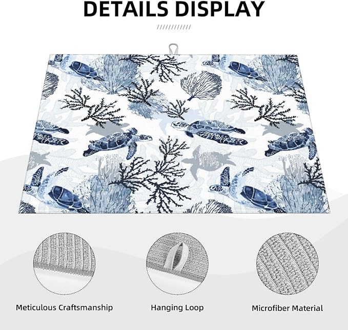 Navy Blue White Sea Turtle & Coral Dish Drying Mats - Image 6