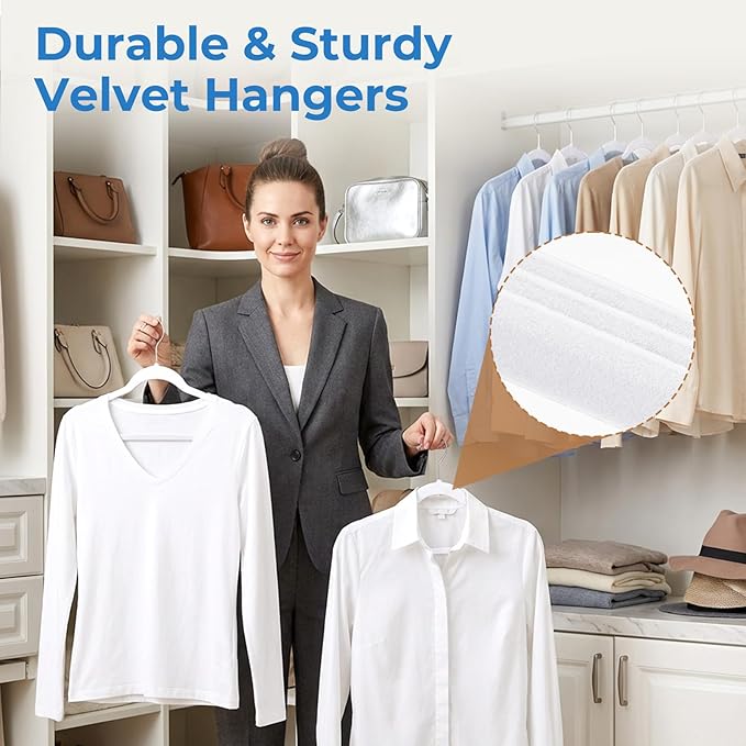 Smartor White Velvet Hangers 50 Pack, Non Slip Clothes Hangers - Image 8