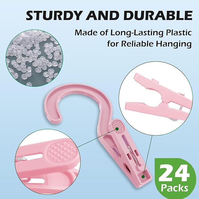 24pcs Laundry Hooks Clip Plastic Clothes Hangers Pins Super Strong Hanger Clips - Image 3
