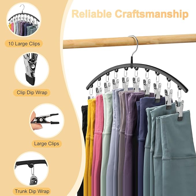 Legging Organizer for Closet, Metal Yoga Pants Hangers 4 Pack w/10 Clips Holds - Image 8