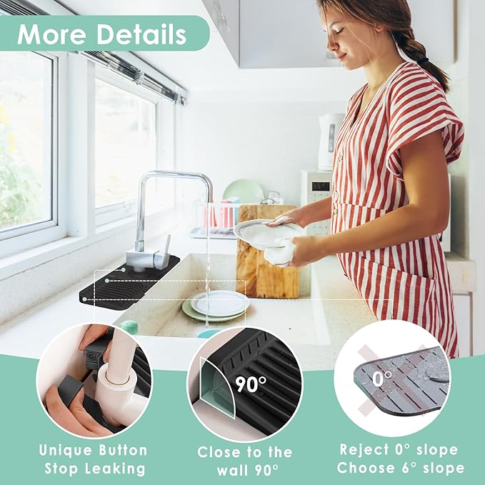 17.7 Inch Silicone Faucet Mat for Kitchen Sink Splash Guard - Image 5