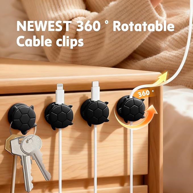 8 Pack Rotatable Cable Clips, Cord Organizer Spring Clip Cord Holder - Image 3