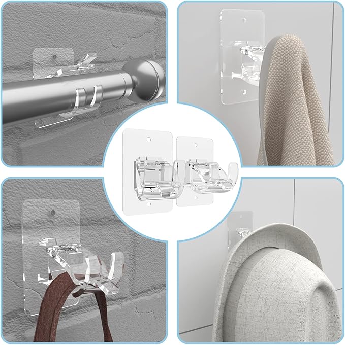 8PCS No Drill Curtain Rod Brackets, Self-Adhesive, Plastic & Stainless Steel - Image 6