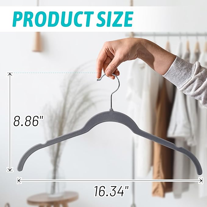 Premium Velvet Shirt Hangers 50 Pack, Space-Saving Non-Slip Felt Hanger - Image 6
